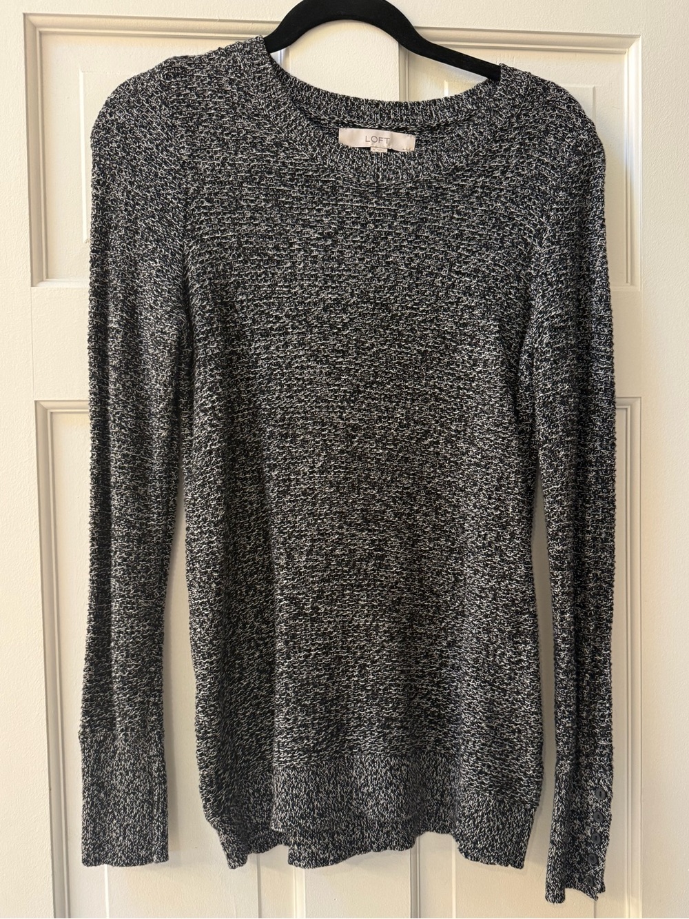 LOFT Black White Marled 100% Cotton Crewneck Sweater Women’s  M